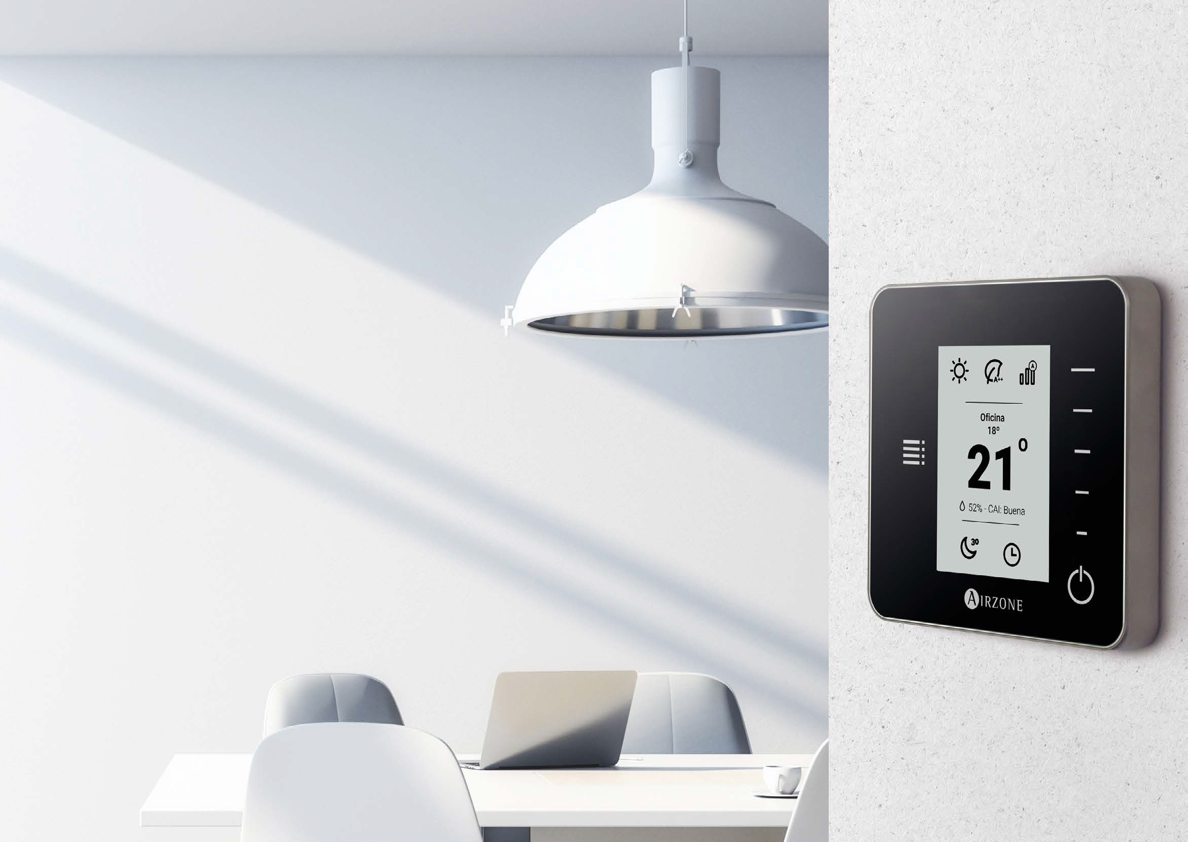 Vue installation thermostat airzone think radio couleur noir